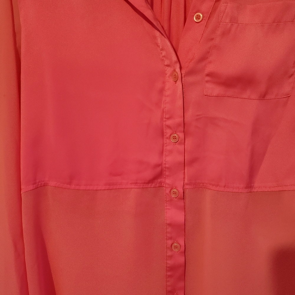Free People Best of Both Worlds Hot Pink Half Sheer Long Sleeve Button D… - Picture 3 of 9